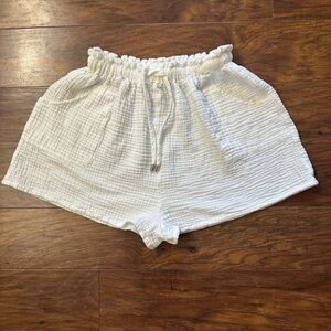 White Linen Short Shorts with Drawstring